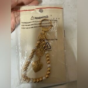 Gold and Pearl Heart bag Charm